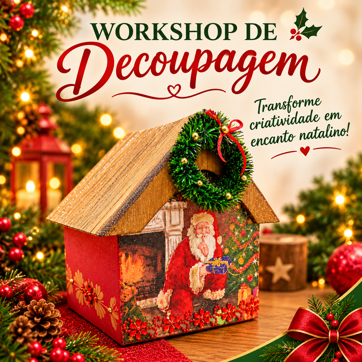 Workshop Decoupagem em Madeira Natalina Com Angela Lopes